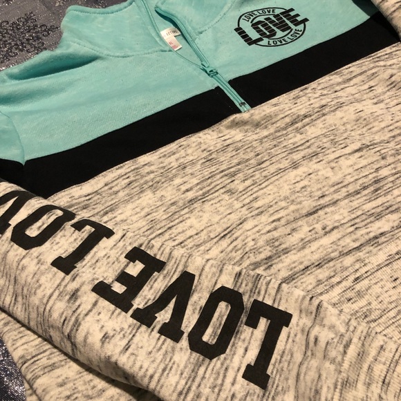 Turquoise 1/4 Zip Color Block Kangaroo Pocket Sweatshirt CLOSET CLEAR OUT - Picture 2 of 8